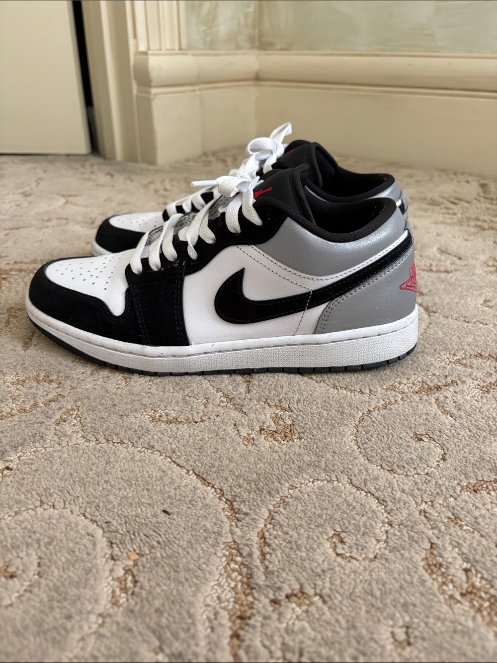 Nike Air Jordan 1 Low - White, Black & Silver with Pink Accent